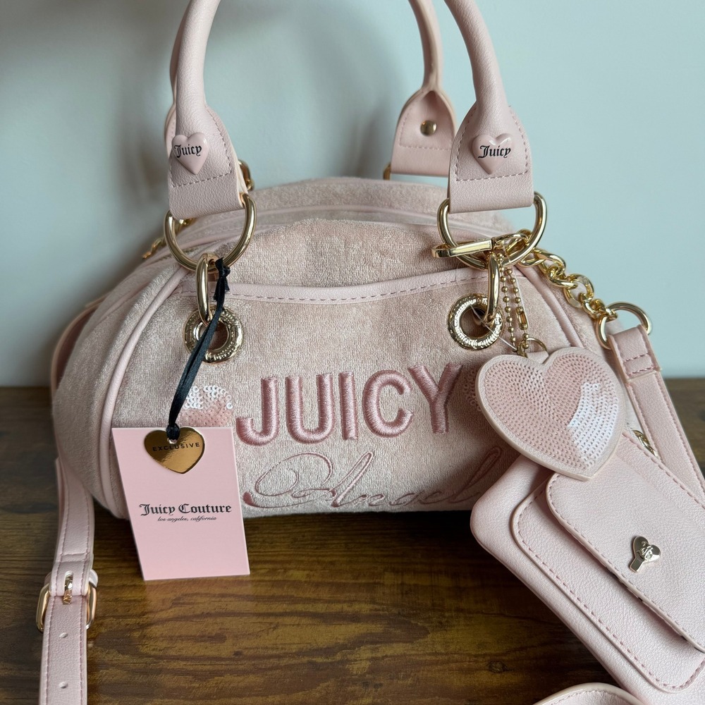 New Juicy Couture Angel Satchel Light Pink Crossbody Handbag Sequin Y2K Cute